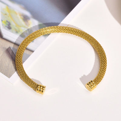 Gold Cuff Wrap Bracelet Open Wide Mesh Pattern Adjustable for Birthday Gift