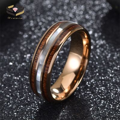 Jewelry Type Rings 8mm Rose Gold Tungsten Men Ring with Koa Wood and White Shell Inlay Material Type Other Jewelry