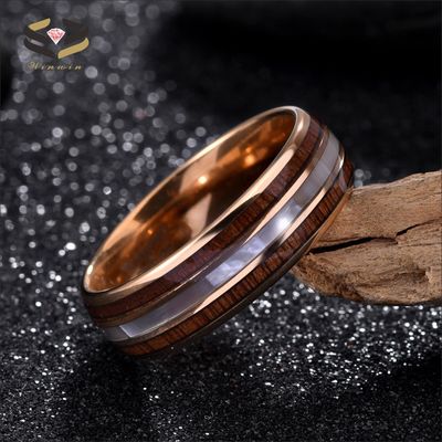 Jewelry Type Rings 8mm Rose Gold Tungsten Men Ring with Koa Wood and White Shell Inlay Material Type Other Jewelry