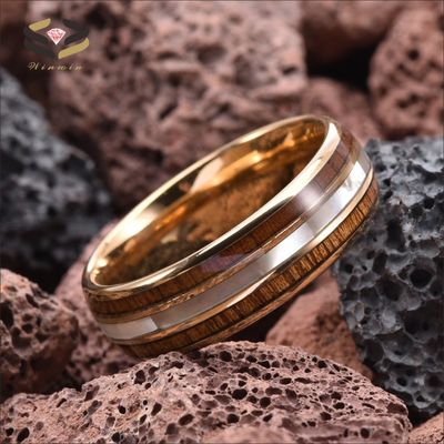 Jewelry Type Rings 8mm Rose Gold Tungsten Men Ring with Koa Wood and White Shell Inlay Material Type Other Jewelry