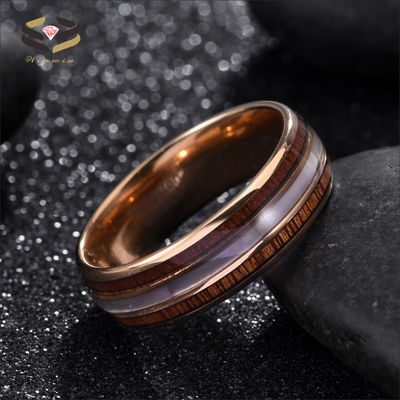Jewelry Type Rings 8mm Rose Gold Tungsten Men Ring with Koa Wood and White Shell Inlay Material Type Other Jewelry