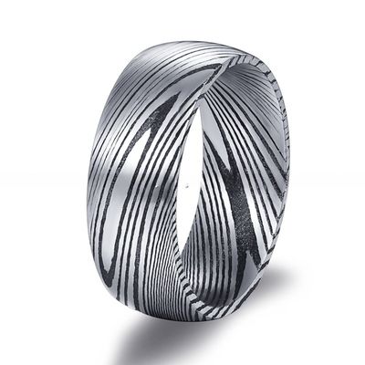 Third Party Appraisal Black 8mm Damascus Steel Ring Dome Finished Wedding Band For Men Inlay N/A Certificate Type