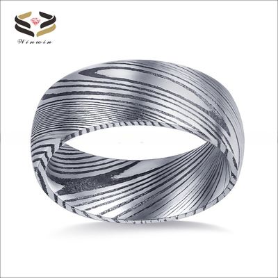 Third Party Appraisal Black 8mm Damascus Steel Ring Dome Finished Wedding Band For Men Inlay N/A Certificate Type