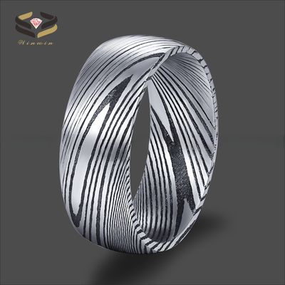 Third Party Appraisal Black 8mm Damascus Steel Ring Dome Finished Wedding Band For Men Inlay N/A Certificate Type