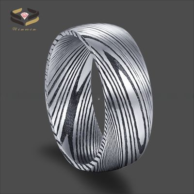 Third Party Appraisal Black 8mm Damascus Steel Ring Dome Finished Wedding Band For Men Inlay N/A Certificate Type