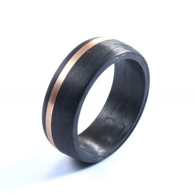 Carbon Fiber Rose Gold Circle Inlay Men's Wedding Band Black 8mm for Engagement