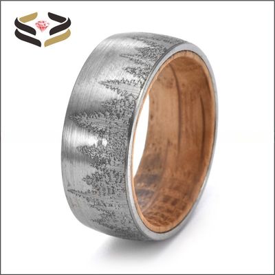 Men'S Forest Wood Ring Custom 8mm Wood Liner Third Party Appraisal Certificate