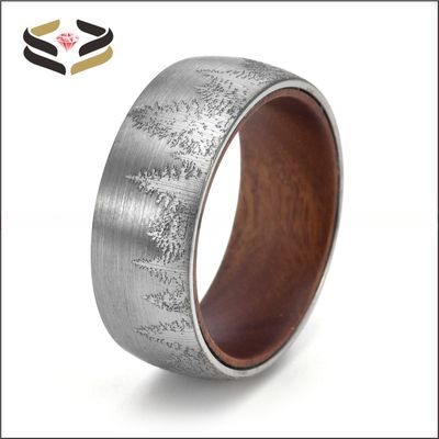 Men'S Forest Wood Ring Custom 8mm Wood Liner Third Party Appraisal Certificate