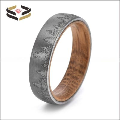 Men'S Forest Wood Ring Custom 8mm Wood Liner Third Party Appraisal Certificate