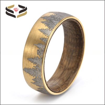 Men'S Forest Wood Ring Custom 8mm Wood Liner Third Party Appraisal Certificate