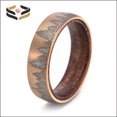 Men'S Forest Wood Ring Custom 8mm Wood Liner Third Party Appraisal Certificate