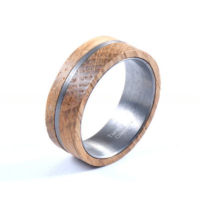 Geometric Wooden Jewelry 8mm Natural Solid Whiskey Barrel Wood Ring Tungsten Wedding Band for Men
