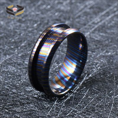 Customized Handmade Natural Colourful Timascus Rings Blank Inlay Ring for Men Width 8mm Third Party Appraisal Certificate
