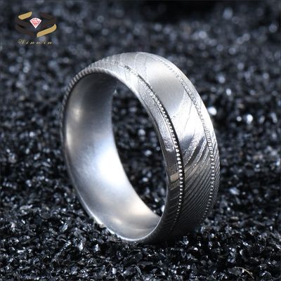 8mm Damascus Steel Men's Wedding Band with Double Gear Groove and Customer's Logo