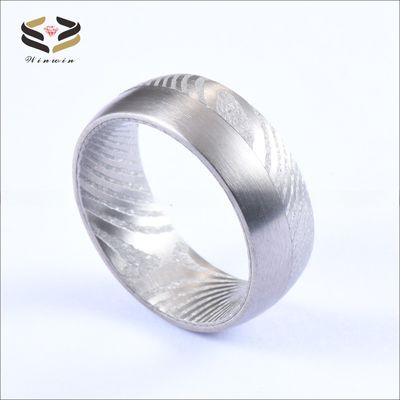 Men Fashion Jewelry 8mm Damascus Steel Ring Inlay Silver Tungsten Loop Wedding Band with Jewelry Main Material and Pearl Type Other