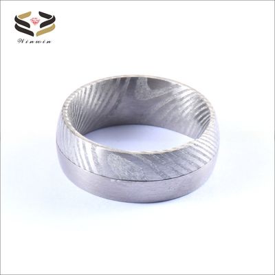 Men Fashion Jewelry 8mm Damascus Steel Ring Inlay Silver Tungsten Loop Wedding Band with Jewelry Main Material and Pearl Type Other