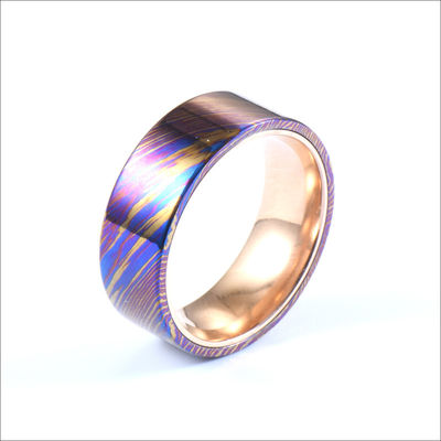 8mm Timascus Steel Ring with Rose Gold Titanium Inlay Add a Touch of Glamour to Your Look