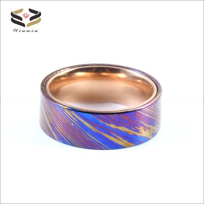 8mm Timascus Steel Ring with Rose Gold Titanium Inlay Add a Touch of Glamour to Your Look