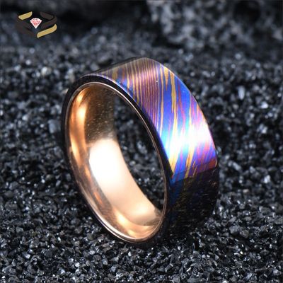 8mm Timascus Steel Ring with Rose Gold Titanium Inlay Add a Touch of Glamour to Your Look