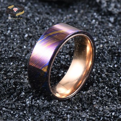 8mm Timascus Steel Ring with Rose Gold Titanium Inlay Add a Touch of Glamour to Your Look