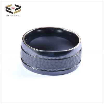 Third Party Appraisal Geometric 8mm Custom Dome Edge Hammered Two Gear Pattern Black Zirconium Ring for Men Wedding Band