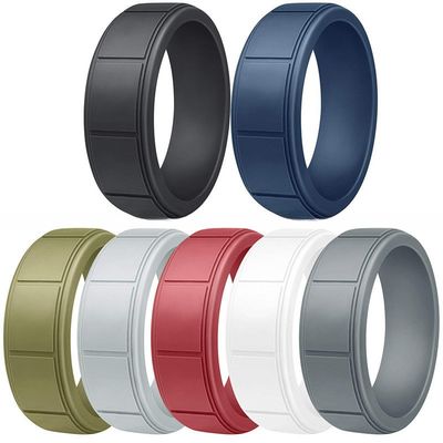 Anniversary Men's Silicone Rings 8mm Wide 2.5mm Thick Rubber Bands Rectangular Pattern Breathable