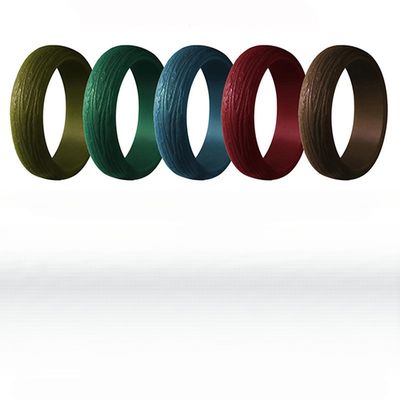 Convex Bark Texture Workout Silicone Rings Channel Setting Inlay Silicone Wedding Bands For Her