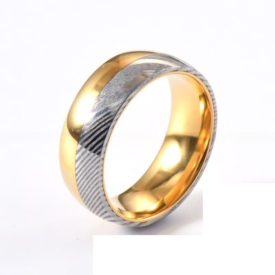 Men Gold Silver Two Tone Damascus Steel Wedding Band 8mm Polished with Tungsten Linner