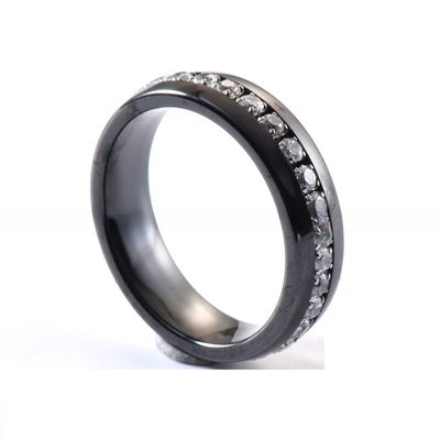 Engagement Couple Black Ceramic Rings 6MM Full Diamond With Invisible Setting