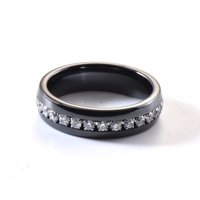 Engagement Couple Black Ceramic Rings 6MM Full Diamond With Invisible Setting