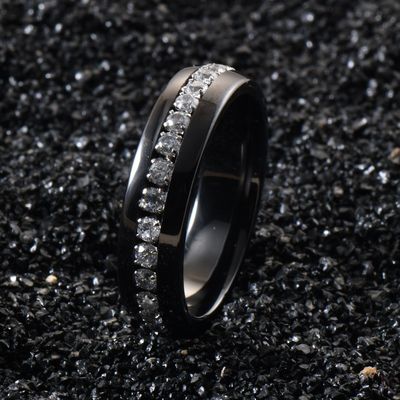 Engagement Couple Black Ceramic Rings 6MM Full Diamond With Invisible Setting