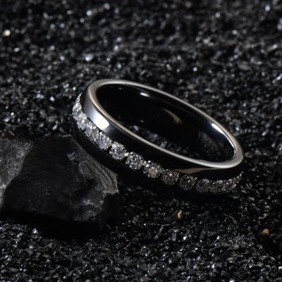 Engagement Couple Black Ceramic Rings 6MM Full Diamond With Invisible Setting