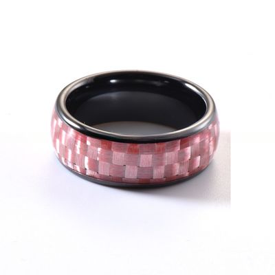 8mm Black Ceramic Wedding Band With Pink Carbon Fiber Inlay And Invisible Setting