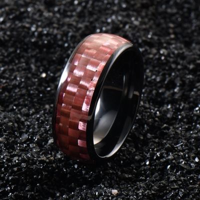 8mm Black Ceramic Wedding Band With Pink Carbon Fiber Inlay And Invisible Setting