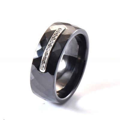 Mens Black Ceramic Inlay Diamond Wedding Ring 2.2mm-2.5mm thickness