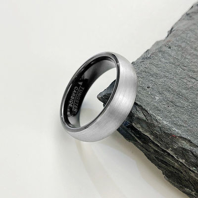 6mm Silver Brushed Tungsten Wedding Band with Black Inner for Unisex Engagement and Anniversary