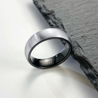 6mm Silver Brushed Tungsten Wedding Band with Black Inner for Unisex Engagement and Anniversary