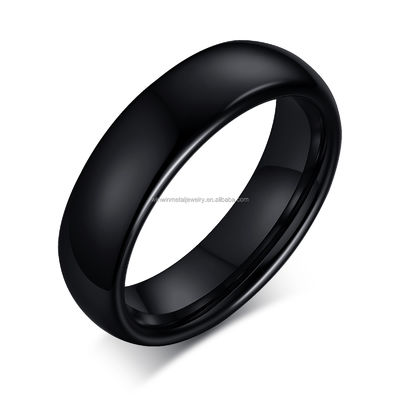 6mm Simple Classic Black Polished Tungsten Wedding Band Ring Trendy Gift for Engagement and Parties