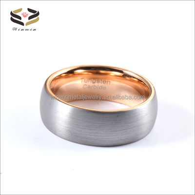 8mm Classic Dome Brushed Silver Rose Gold Tungsten Wedding Band Ring for Unisex Comfort Fit