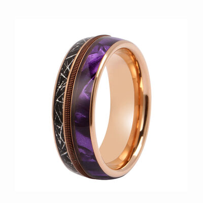 8mm Rose Gold Plated Tungsten Wedding Band with Purple Shell Inlay for Men and Women