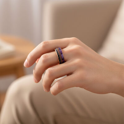 8mm Rose Gold Plated Tungsten Wedding Band with Purple Shell Inlay for Men and Women