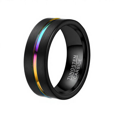 8MM Wide Black Plated Rainbow Colorful Tungsten Wedding Band Ring for Men and Women