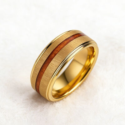 Luxury 8mm 18K Gold Plated Tungsten Wedding Band with Scratch-Resistant Red Liner Inlay for Men and Women