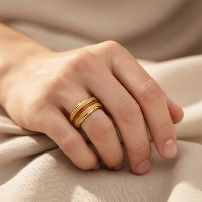 Luxury 8mm 18K Gold Plated Tungsten Wedding Band with Scratch-Resistant Red Liner Inlay for Men and Women