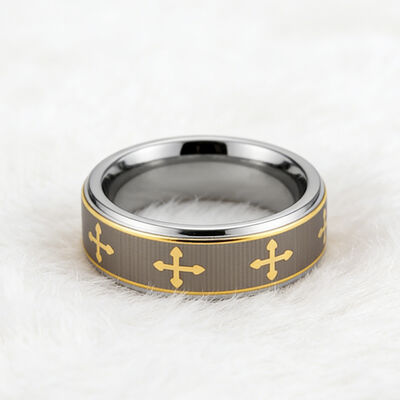 Wholesale Silver Plated Tungsten Ring with Laser Crosses Engraved and Channel Setting Inlay for Men's Wedding Band