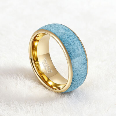 8mm Gold Plated Tungsten Ring with Turquoise Inlay - Durable Tungsten Wedding Band for Men and Women