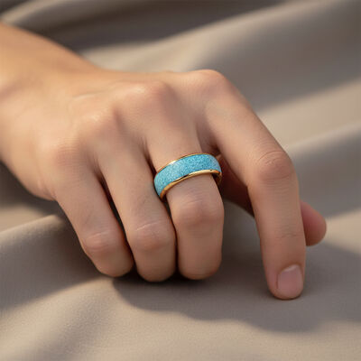 8mm Gold Plated Tungsten Ring with Turquoise Inlay - Durable Tungsten Wedding Band for Men and Women