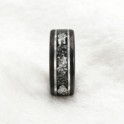 8MM Black Tungsten Wedding Band with Meteorite Inlay for Men and Women - Scratch-Resistant and Trendy