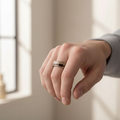 Men's Tungsten Ring with Deer Antler & Koa Wood Inlay and Silver Arrow Design for Wedding and Party