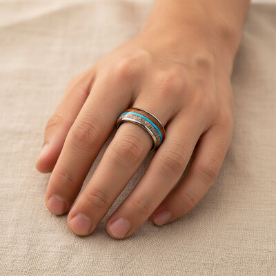 8mm Width Tungsten Wedding Band with Deer Antler & Koa Wood Inlay and Turquoise Inlay for Men and Women